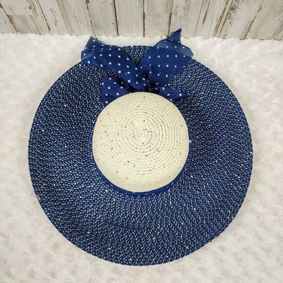 Navy Blue Wide Brim Floppy Sun Hat One Size - Picture 1 of 9